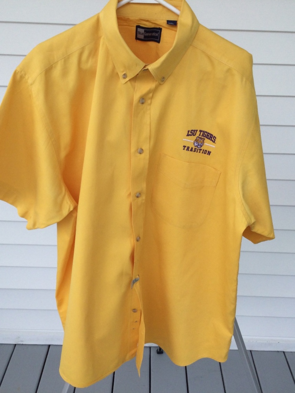 Men’s Blue Generation LSU Button Down SS Cotton Twill Shirt, XL